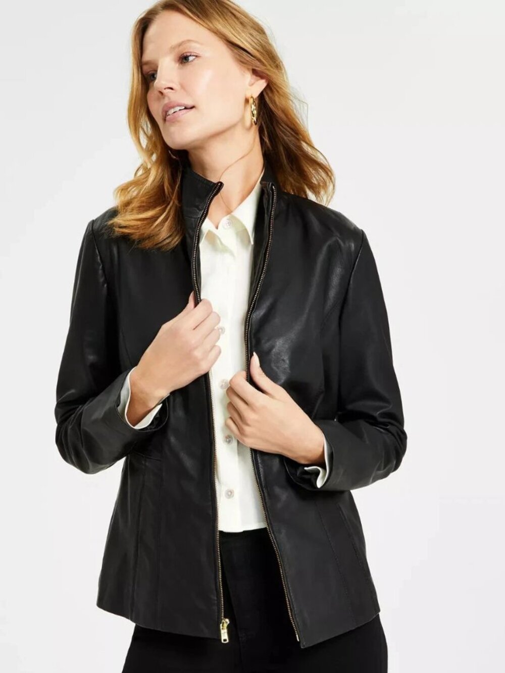 Cole Haan Women's Wing Collar Leather Jacket Size ES Brand New With Tags!